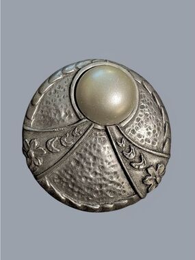 Vintage Pewter Brooch with Pearl, 1970s